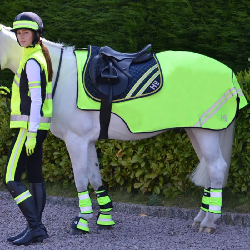 Hy Equestrian Reflector Fleece Exercise Sheet Yellow-1